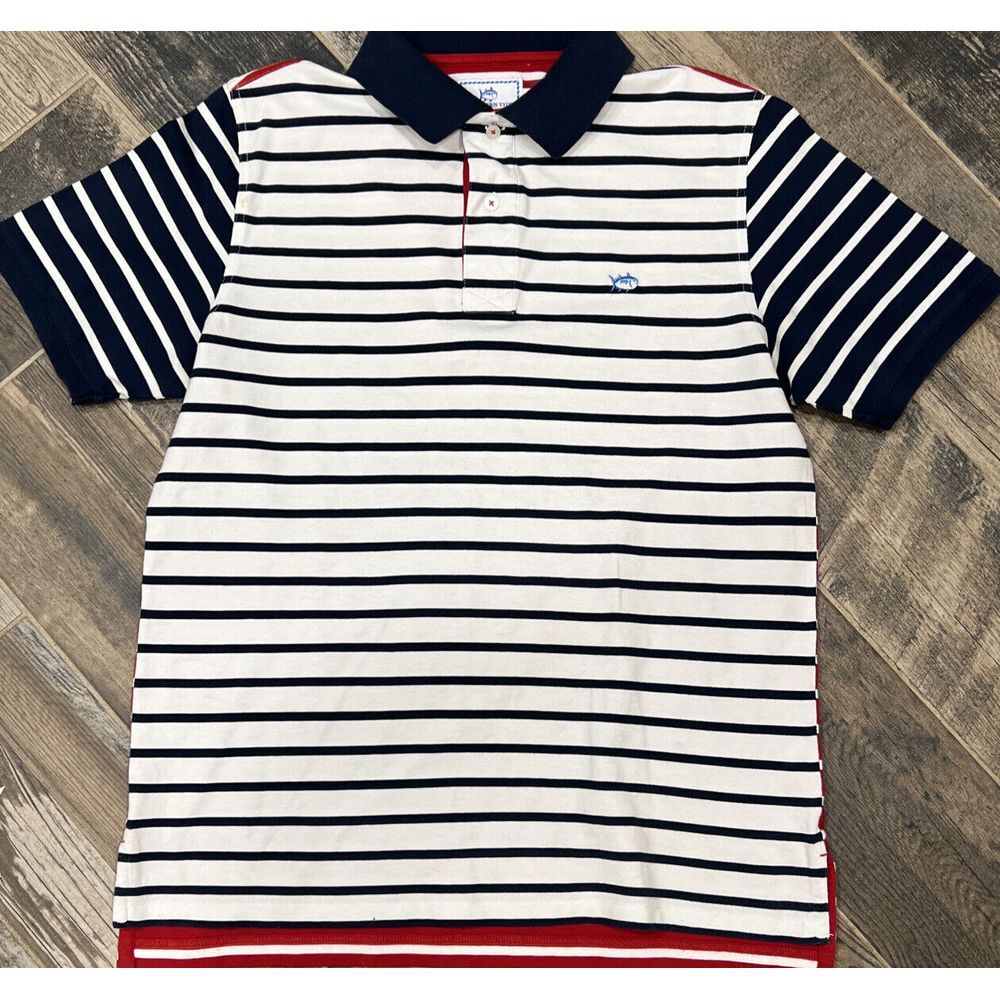 Southern Tide Short Sleeve Polo Shirt‎ Stripe Colorblock Red Blue White Medium